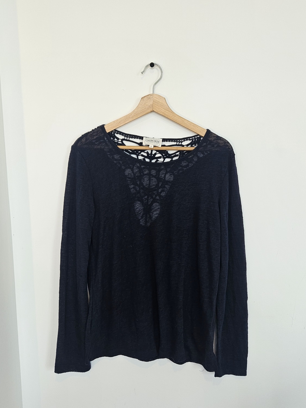 Cherokee Black Long-Sleeve Lace Front Top